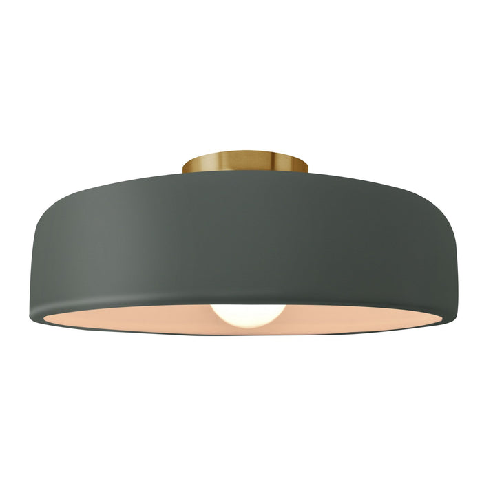 Justice Designs CER-6345-PWGN-BRSS One Light Semi-Flush Mount, Pewter Green