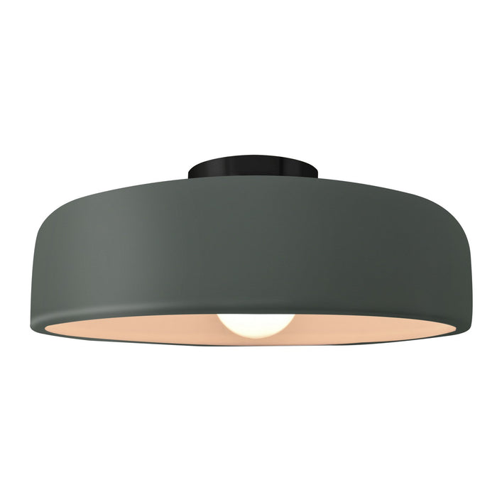Justice Designs CER-6345-PWGN-MBLK One Light Semi-Flush Mount, Pewter Green