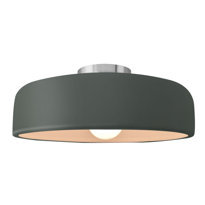 Justice Designs CER-6345-PWGN-NCKL One Light Semi-Flush Mount, Pewter Green