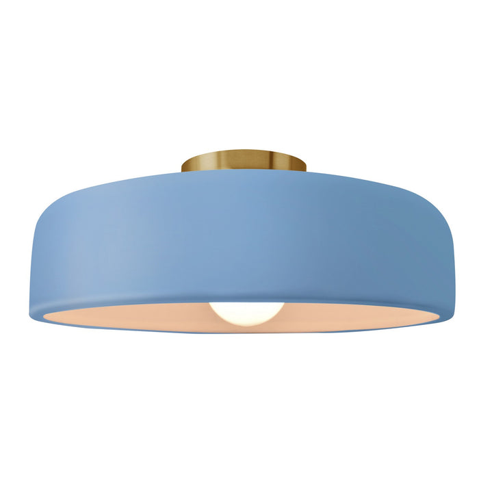 Justice Designs CER-6345-SKBL-BRSS One Light Semi-Flush Mount, Sky Blue