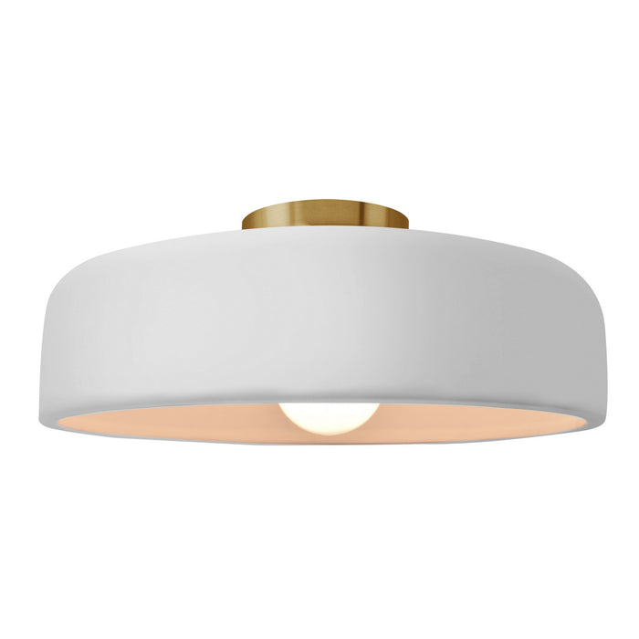 Justice Designs CER-6345-WHT-BRSS One Light Semi-Flush Mount, Gloss White