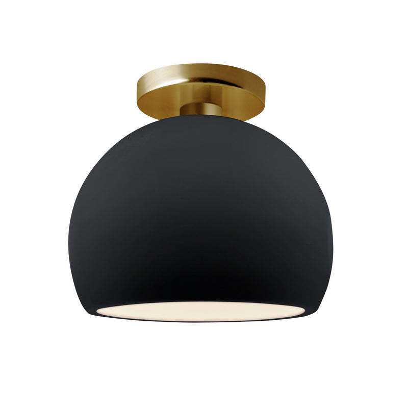 Justice Designs CER-6350-BKMT-BRSS One Light Semi-Flush Mount, Gloss Black w/ Matte White