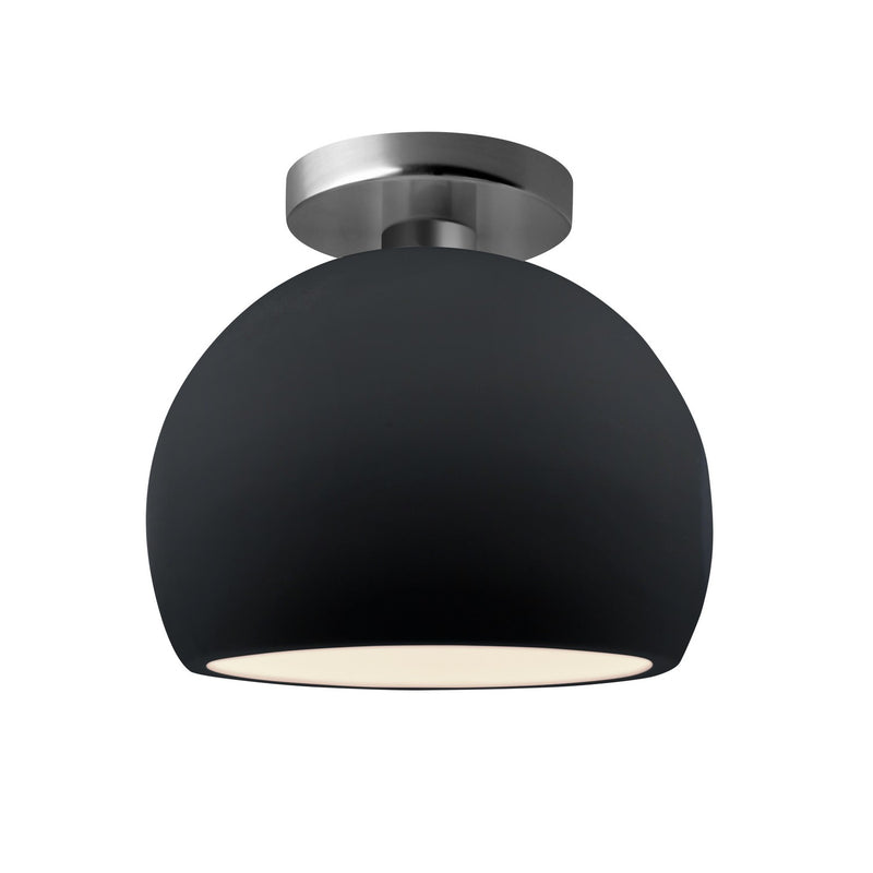 Justice Designs CER-6350-BKMT-NCKL One Light Semi-Flush Mount, Gloss Black w/ Matte White
