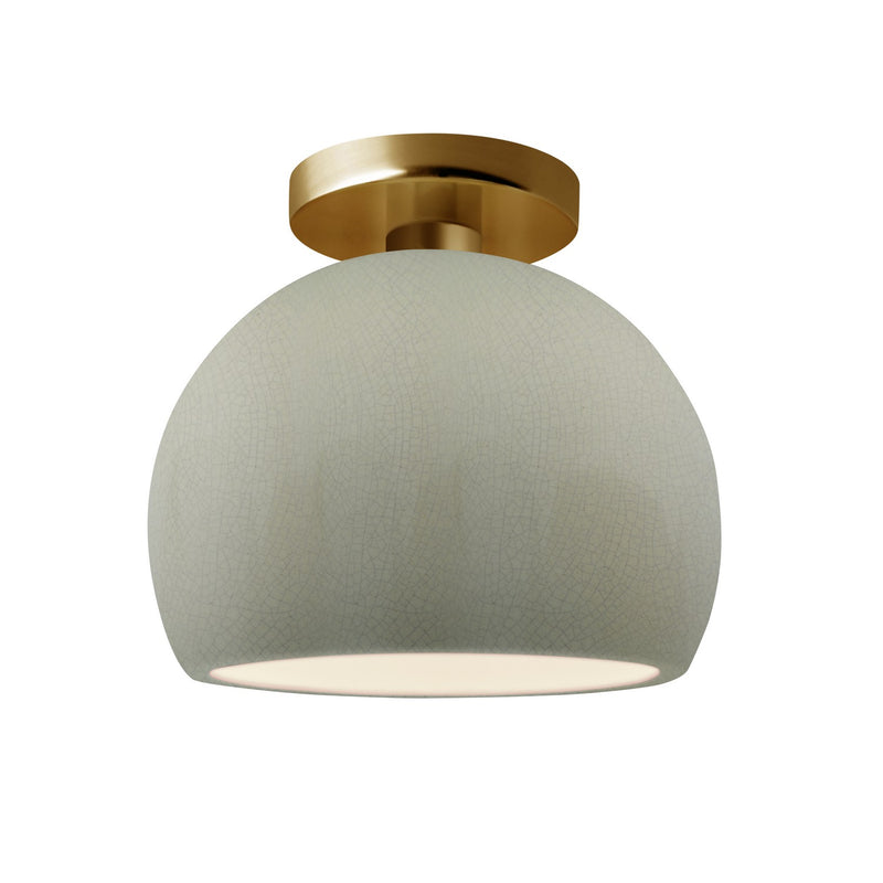 Justice Designs CER-6350-CKC-BRSS One Light Semi-Flush Mount, Celadon Green Crackle