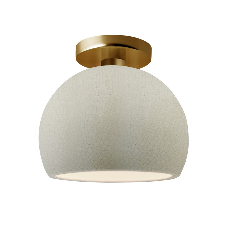 Justice Designs CER-6350-CRK-BRSS One Light Semi-Flush Mount, White Crackle