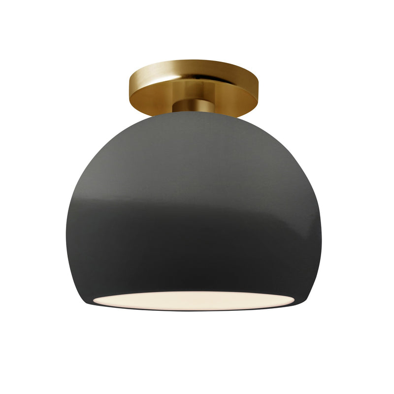 Justice Designs CER-6350-GRY-BRSS One Light Semi-Flush Mount, Gloss Grey