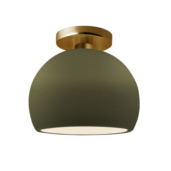 Justice Designs CER-6350-MGRN-BRSS One Light Semi-Flush Mount, Matte Green