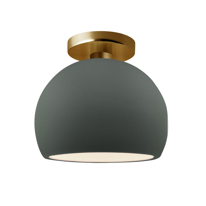 Justice Designs CER-6350-PWGN-BRSS One Light Semi-Flush Mount, Pewter Green
