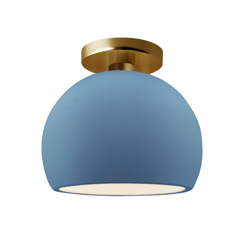 Justice Designs CER-6350-SKBL-BRSS One Light Semi-Flush Mount, Sky Blue