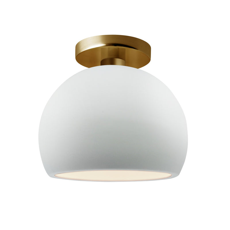 Justice Designs CER-6350-WHT-BRSS One Light Semi-Flush Mount, Gloss White