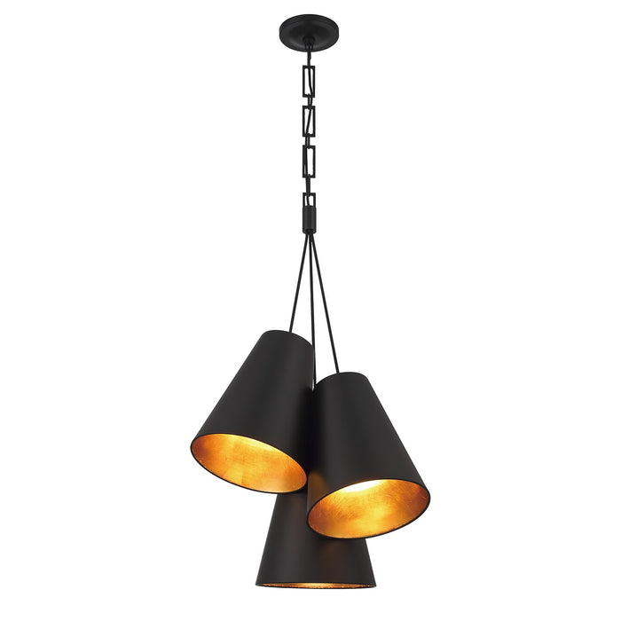 Crystorama 8684-MK-GA Three Light Pendant, Matte Black + Antique Gold