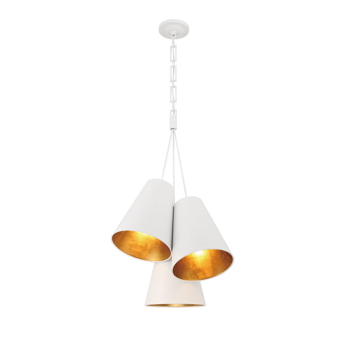 Crystorama 8684-MT-GA Three Light Pendant, Matte White + Antique Gold