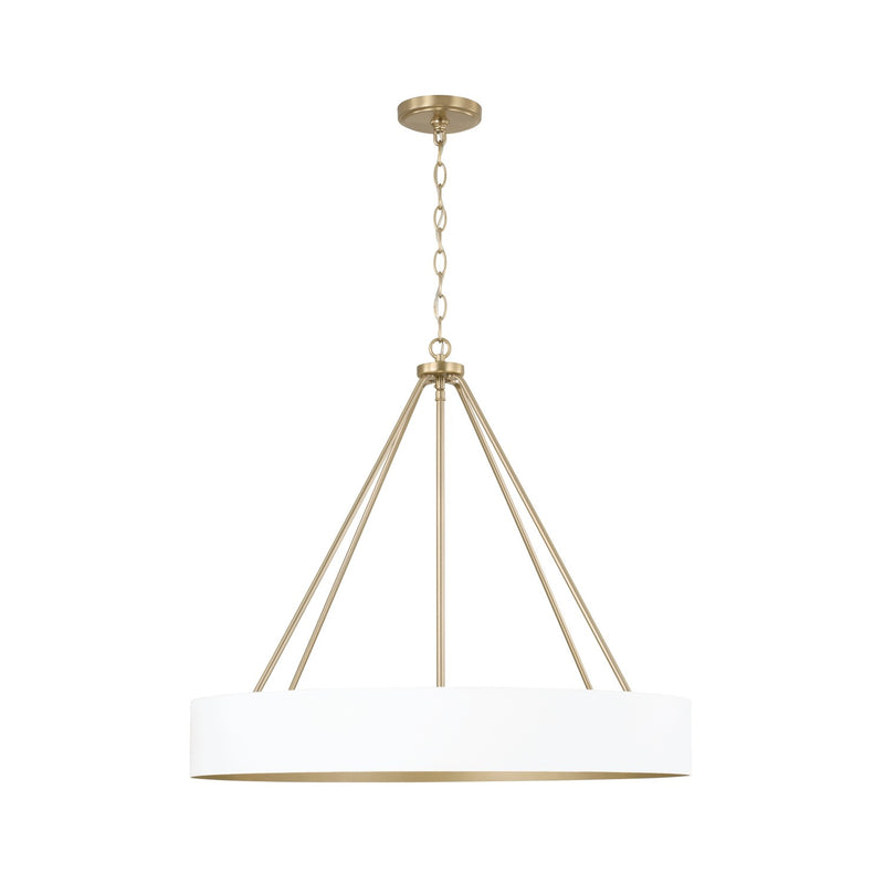 Capital Lighting 453041RE Four Light Chandelier, Matte Brass and White