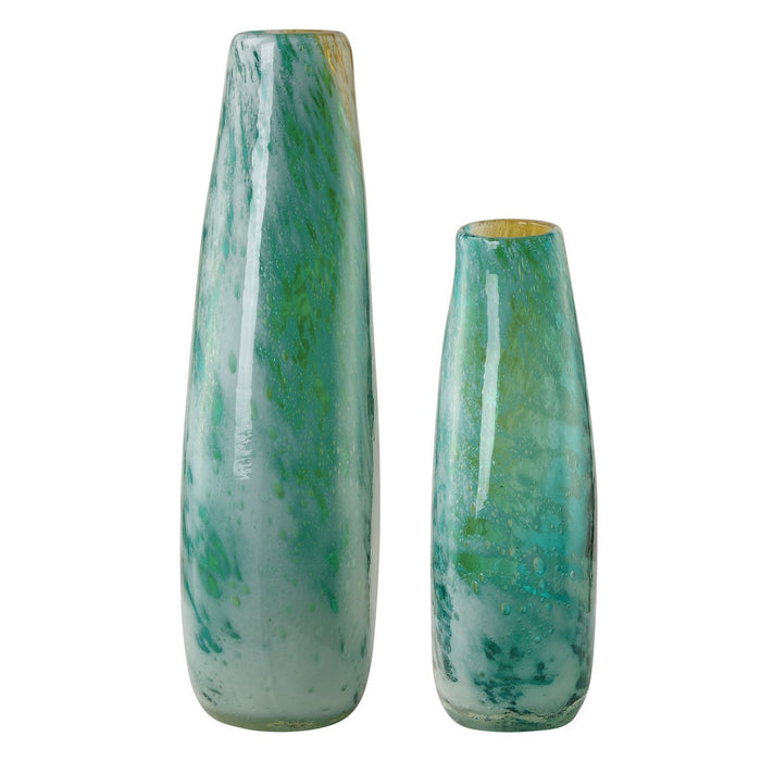 Uttermost 18157 Vases, S/2, Exquisite Teal, Amber, And Gold