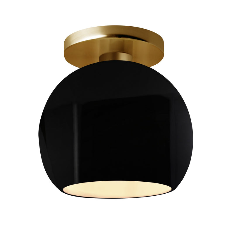 Justice Designs CER-6353-BKMT-BRSS One Light Semi-Flush Mount, Gloss Black w/ Matte White