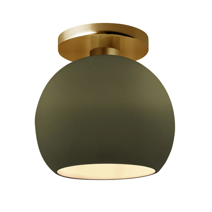 Justice Designs CER-6353-MGRN-BRSS One Light Semi-Flush Mount, Matte Green