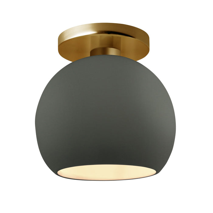 Justice Designs CER-6353-PWGN-BRSS One Light Semi-Flush Mount, Pewter Green