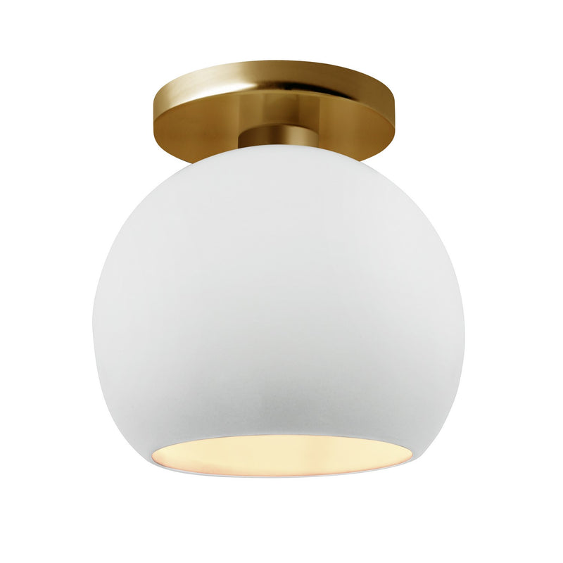 Justice Designs CER-6353-WTWT-BRSS One Light Semi-Flush Mount, Gloss White (outside and inside of fixture)