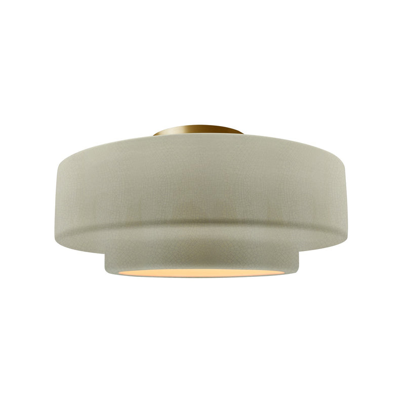 Justice Designs CER-6363-CKC-BRSS One Light Semi-Flush Mount, Celadon Green Crackle