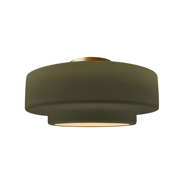 Justice Designs CER-6363-MGRN-BRSS One Light Semi-Flush Mount, Matte Green
