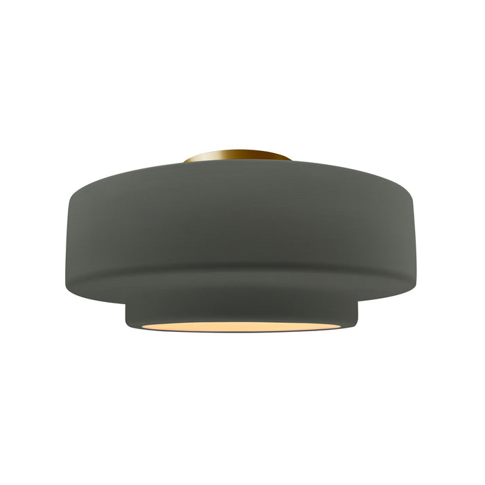 Justice Designs CER-6363-PWGN-BRSS One Light Semi-Flush Mount, Pewter Green
