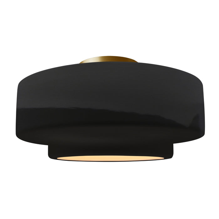 Justice Designs CER-6365-BKMT-BRSS One Light Semi-Flush Mount, Gloss Black w/ Matte White