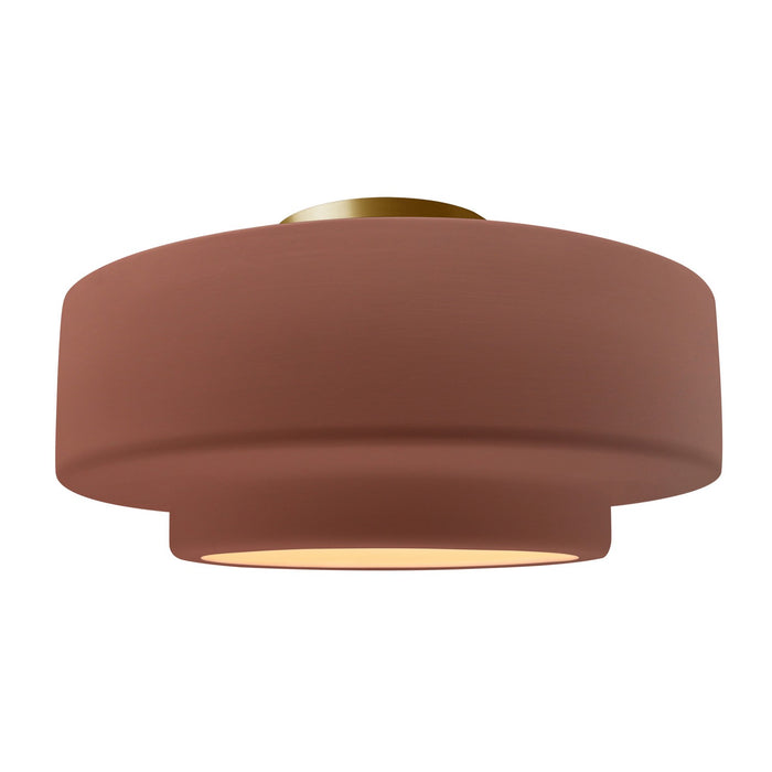 Justice Designs CER-6365-CLAY-BRSS One Light Semi-Flush Mount, Canyon Clay