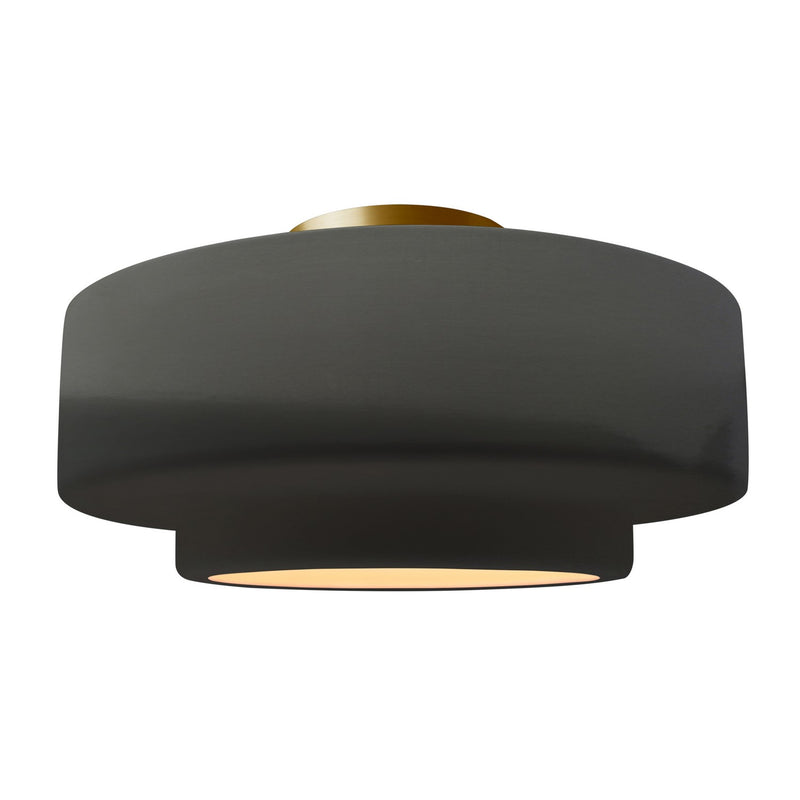 Justice Designs CER-6365-GRY-BRSS One Light Semi-Flush Mount, Gloss Grey