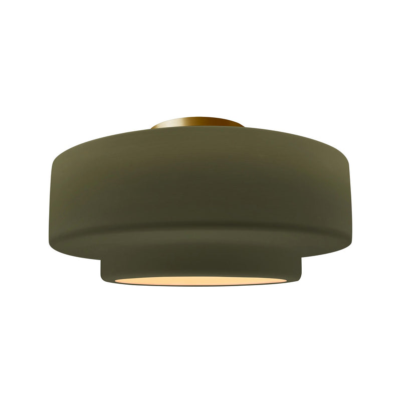 Justice Designs CER-6365-MGRN-BRSS One Light Semi-Flush Mount, Matte Green