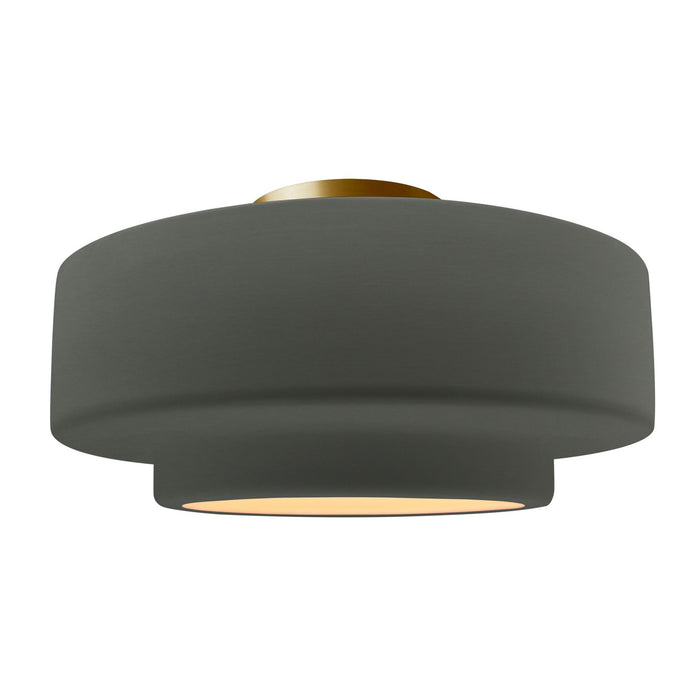 Justice Designs CER-6365-PWGN-BRSS One Light Semi-Flush Mount, Pewter Green