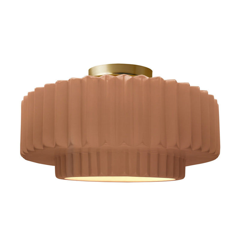 Justice Designs CER-6375-ADOB-BRSS One Light Semi-Flush Mount, Adobe
