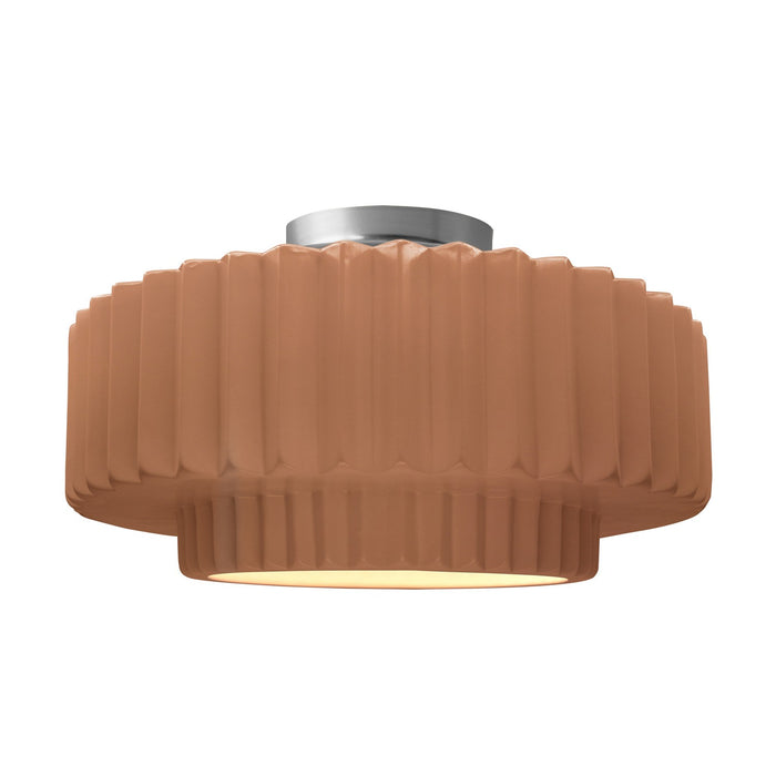 Justice Designs CER-6375-ADOB-NCKL One Light Semi-Flush Mount, Adobe