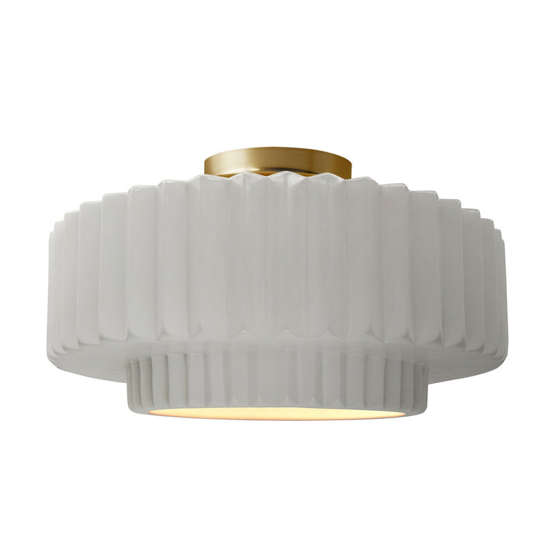 Justice Designs CER-6375-BIS-BRSS One Light Semi-Flush Mount, Bisque