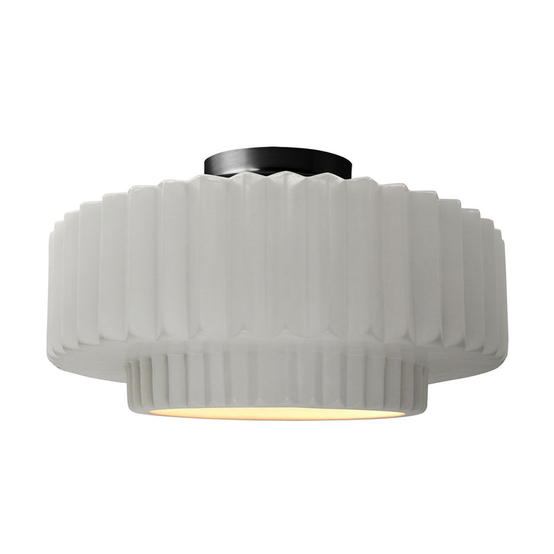 Justice Designs CER-6375-BIS-MBLK One Light Semi-Flush Mount, Bisque