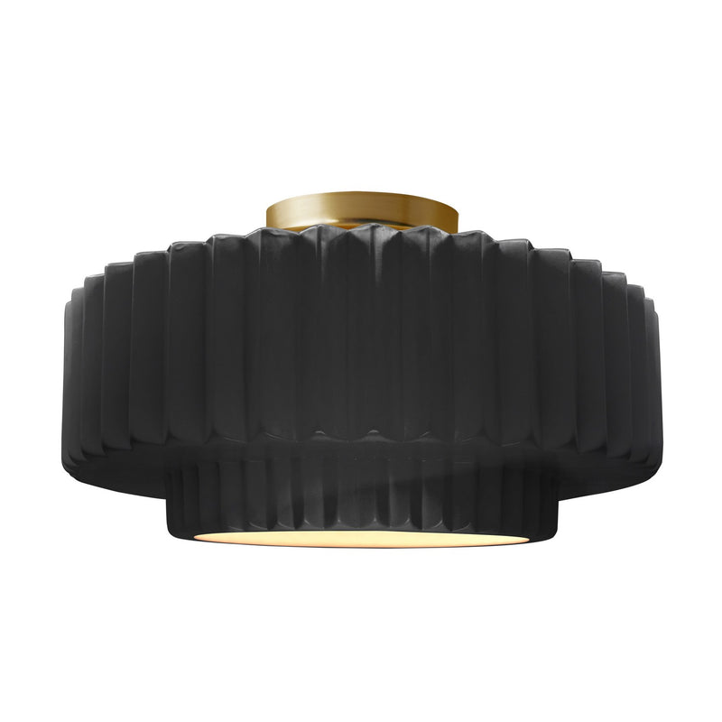 Justice Designs CER-6375-BKMT-BRSS One Light Semi-Flush Mount, Gloss Black w/ Matte White