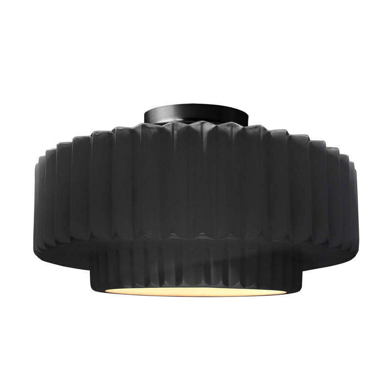 Justice Designs CER-6375-BKMT-MBLK One Light Semi-Flush Mount, Gloss Black w/ Matte White