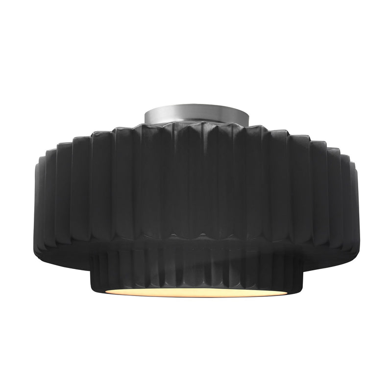 Justice Designs CER-6375-BKMT-NCKL One Light Semi-Flush Mount, Gloss Black w/ Matte White