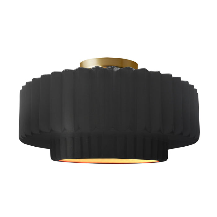 Justice Designs CER-6375-CBGD-BRSS One Light Semi-Flush Mount, Carbon Matte Black w/ Champagne Gold