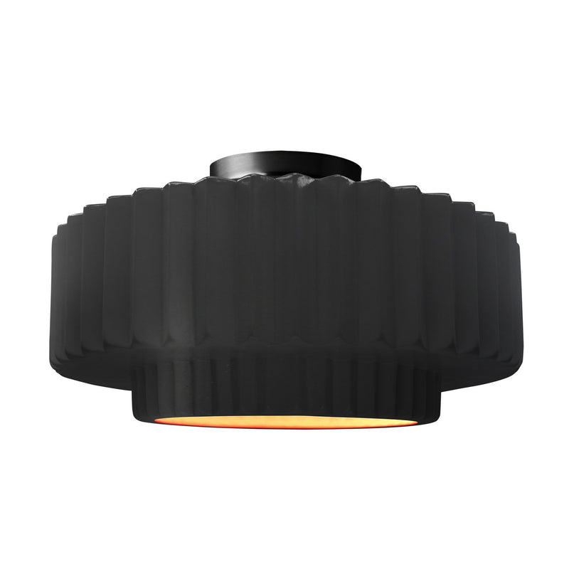 Justice Designs CER-6375-CBGD-MBLK One Light Semi-Flush Mount, Carbon Matte Black w/ Champagne Gold