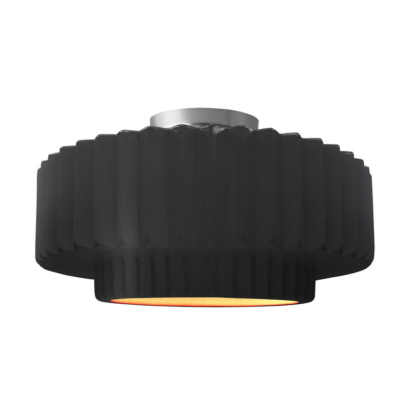 Justice Designs CER-6375-CBGD-NCKL One Light Semi-Flush Mount, Carbon Matte Black w/ Champagne Gold