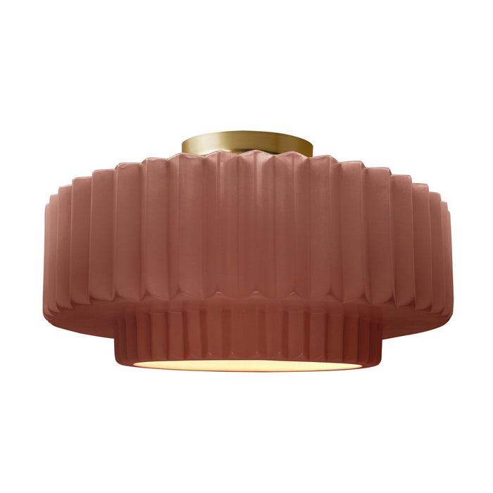 Justice Designs CER-6375-CLAY-BRSS One Light Semi-Flush Mount, Canyon Clay