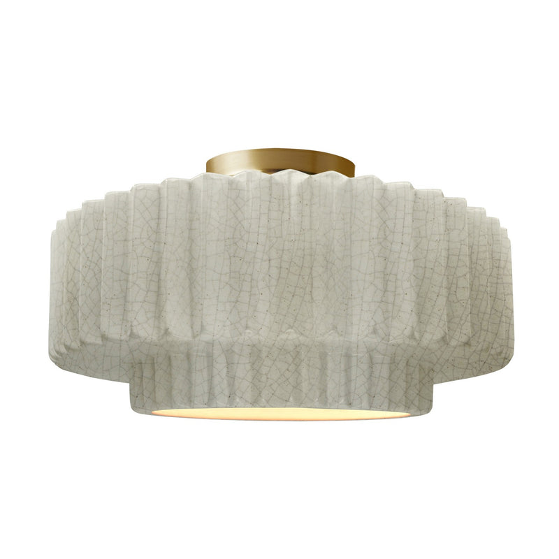 Justice Designs CER-6375-CRK-BRSS One Light Semi-Flush Mount, White Crackle