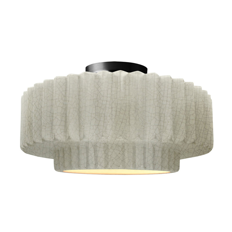 Justice Designs CER-6375-CRK-MBLK One Light Semi-Flush Mount, White Crackle