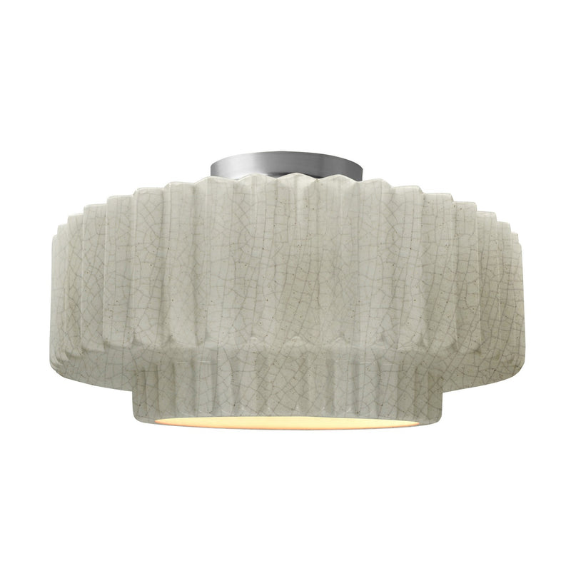 Justice Designs CER-6375-CRK-NCKL One Light Semi-Flush Mount, White Crackle