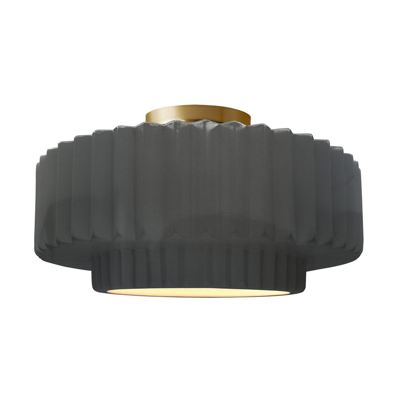 Justice Designs CER-6375-GRY-BRSS One Light Semi-Flush Mount, Gloss Grey