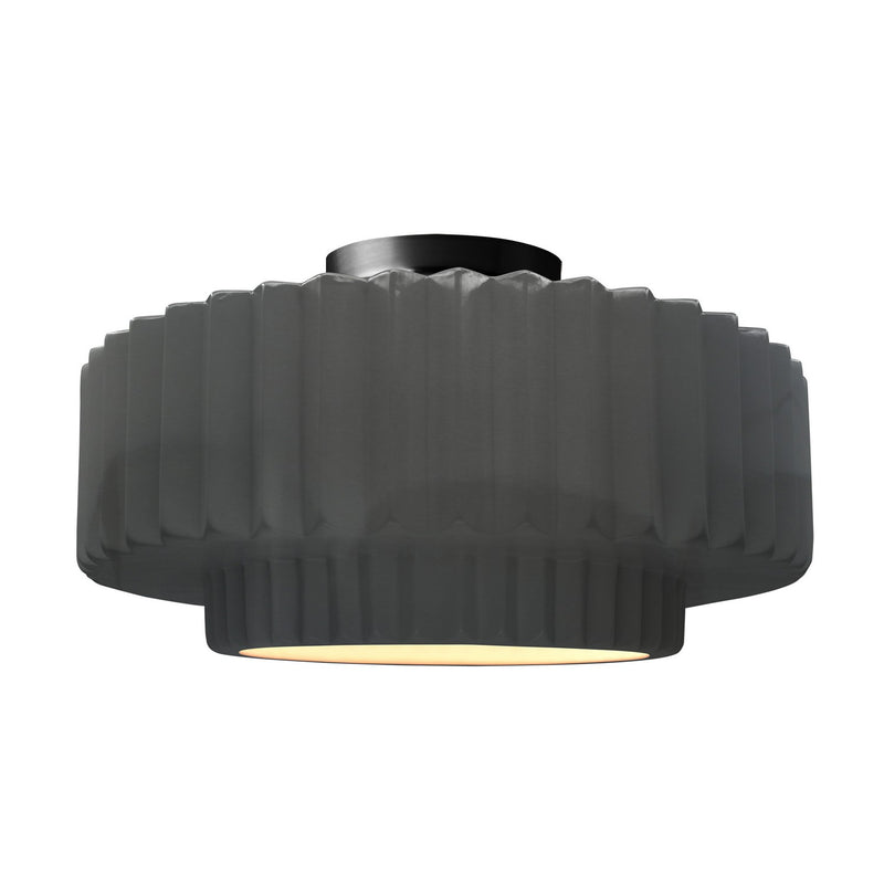 Justice Designs CER-6375-GRY-MBLK One Light Semi-Flush Mount, Gloss Grey