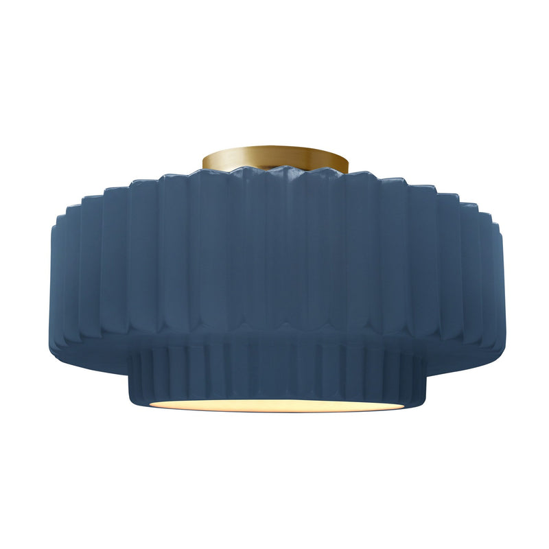 Justice Designs CER-6375-MDMT-BRSS One Light Semi-Flush Mount, Midnight Sky w/ Matte White