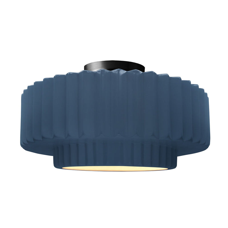 Justice Designs CER-6375-MDMT-MBLK One Light Semi-Flush Mount, Midnight Sky w/ Matte White