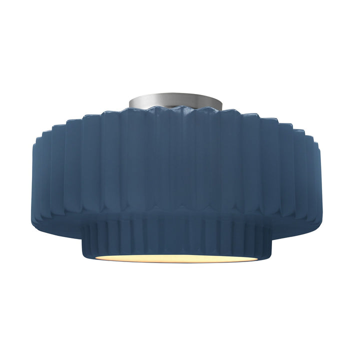 Justice Designs CER-6375-MDMT-NCKL One Light Semi-Flush Mount, Midnight Sky w/ Matte White