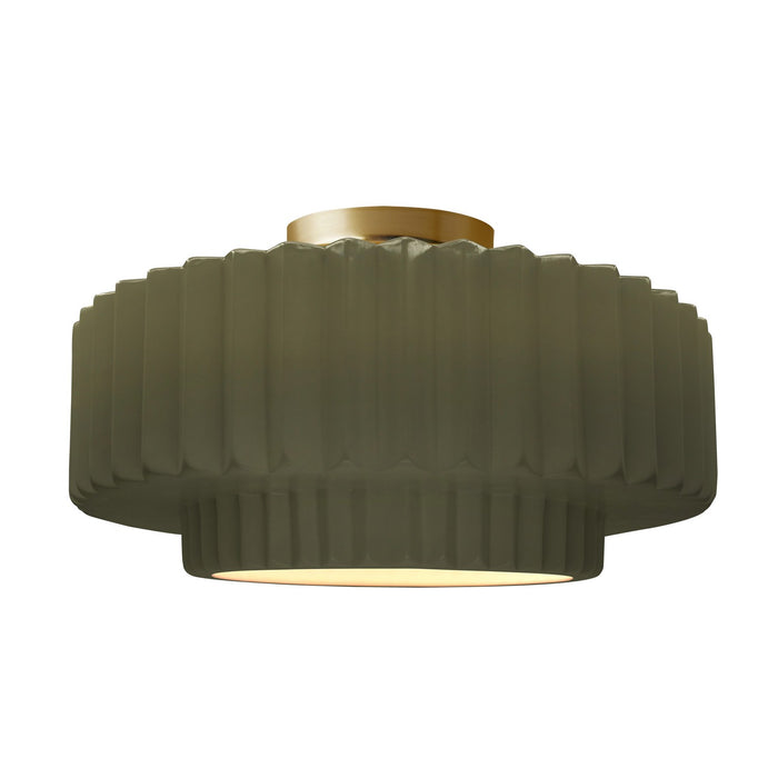 Justice Designs CER-6375-MGRN-BRSS One Light Semi-Flush Mount, Matte Green